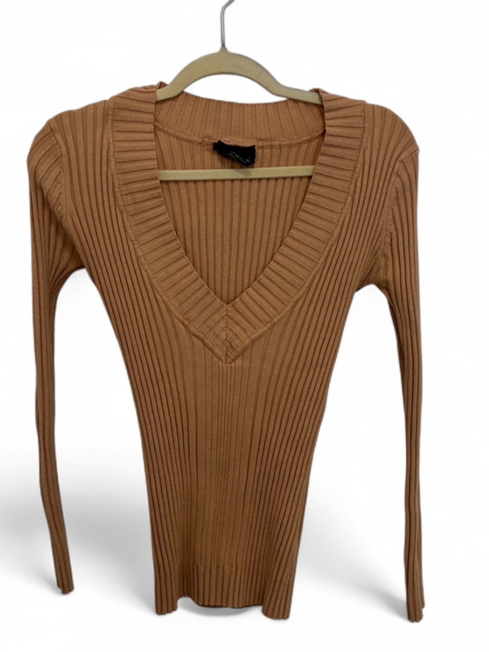 Y2K It's Our Time Ribbed V-Neck Sweater in Camel Brown